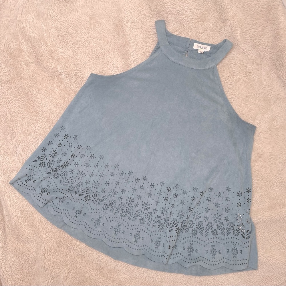 Blue MicroSuede Halter Tank | Size L